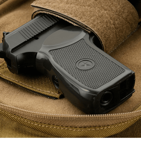 M-Tac Carry Sling Taske Elite Gen.IV med Velcro, khaki-värinen nylon, universaali pistooliholsteri, galleria, sijainti 1.