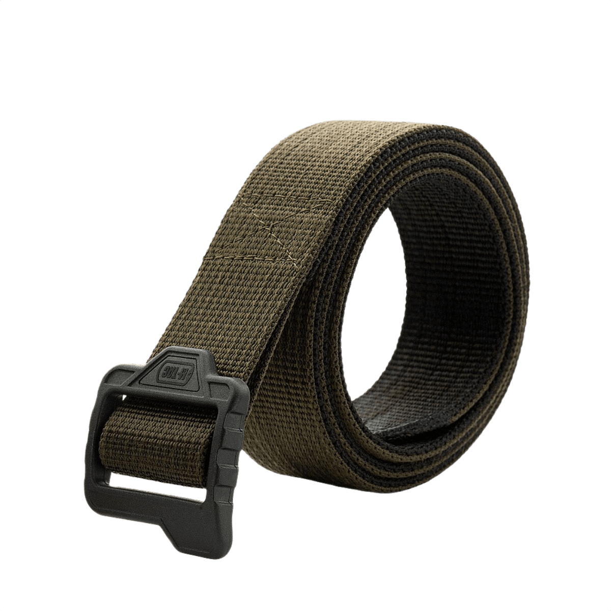 M-Tac Double Duty Taktisk Bælte i vendbart design, viser coyote side med spænde, ideel til taktiske opgaver for professionelle og entusiaster.