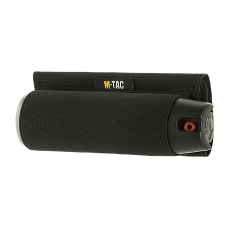 M-Tac Pepperspray-holder Gen.II mustana, joustava malli nopeaan ja helppoon pääsyyn itsepuolustussumutteeseen.
