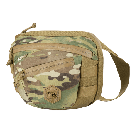M-Tac Sphaera Hex Hardsling Taske Gen.II Elite camouflagedesignilla, säädettävä olkahihna ja useita vetoketjutaskuja.