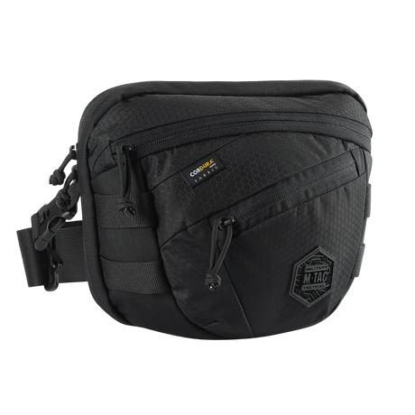 M-Tac Sphaera Hex Hardsling Taske Gen.II Elite mustaa Cordura-materiaalia, säädettävä olkahihna ja vetoketju piilotettuun säilytykseen.