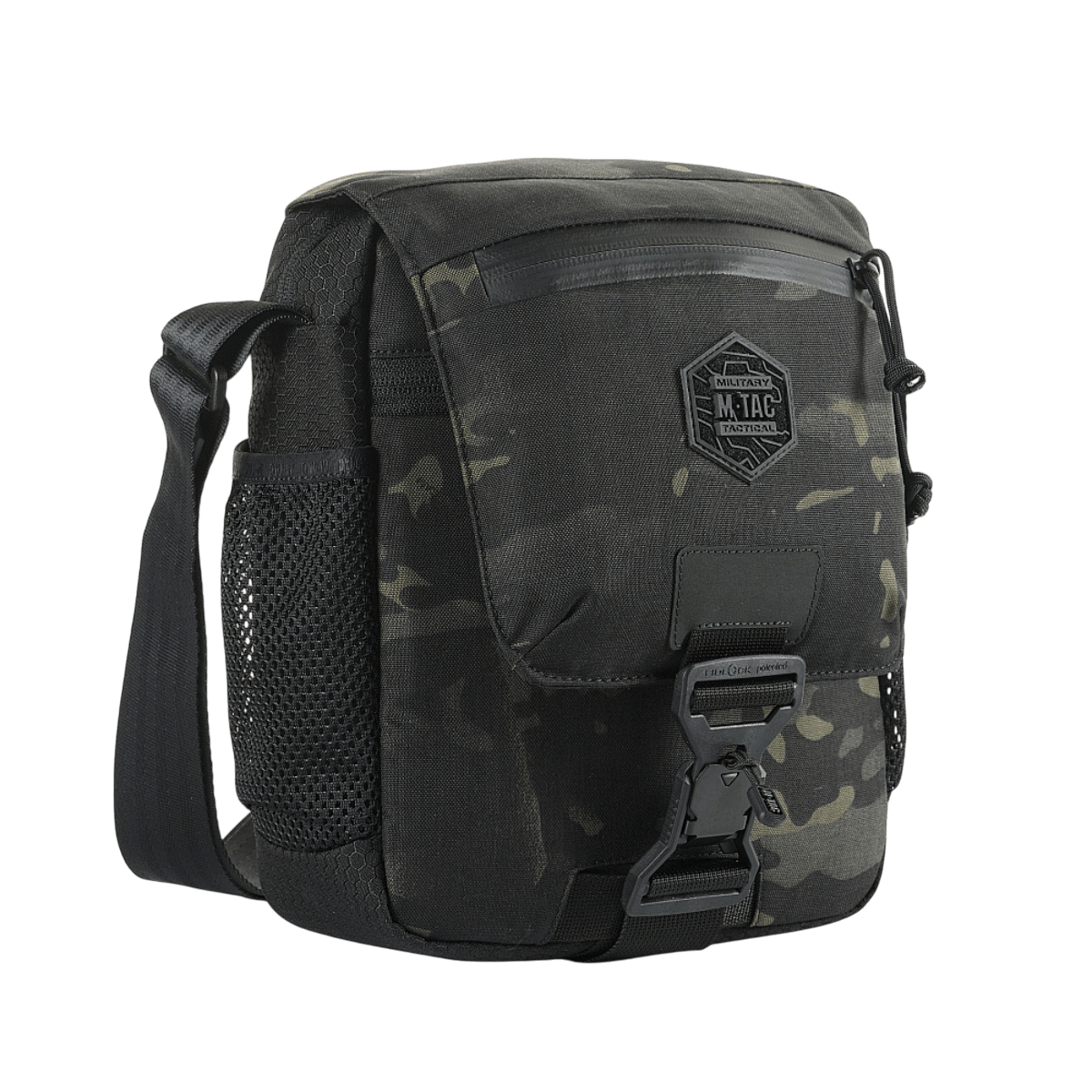 M-Tac Satellite Magnet Taske Elite Hex i Cordura med justerbar rem og magnetisk Fidlock-lukning, camouflage design for skjult bæring.