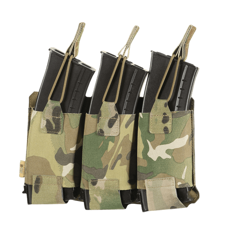 M-Tac Elastinen Triple Magazine Pouch Elite kolmelle AK/AR-lippaalle, MOLLE Laser Cut ja elastinen varmistus turvalliseen säilytykseen ja nopeaan pääsyyn.