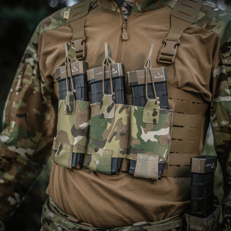 M‑Tac Elastinen Single Magazine Pouch Elite AK/AR-lipalla MOLLE Laser Cut -järjestelmässä, maastokuvio, nopea pääsy ja varma kiinnitys