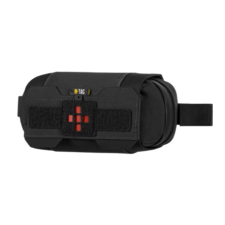 M‑Tac Horizontal Medical Pouch Elite musta, organizer IFAK:lle ja paracord-lenkillä, valmistettu Cordura 500D -materiaalista.