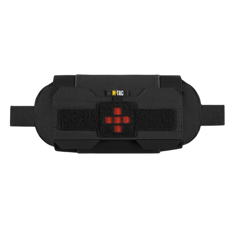 M‑Tac Horizontal Medical Pouch Elite mustana punaisen ristin merkeillä, Cordura 500D -materiaali kenttäensiapuun.