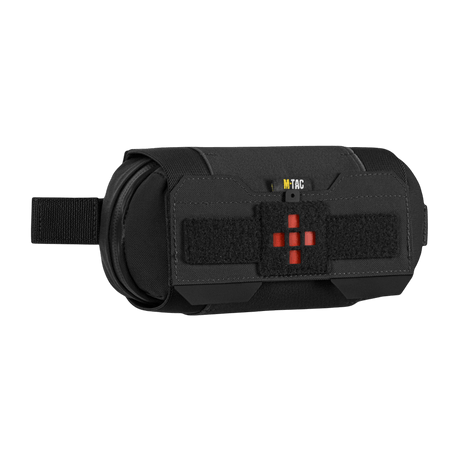 M‑Tac Horizontal Medical Pouch Elite musta Cordura 500D ja YKK AquaGuard -vetoketju, sopii IFAK-organisointiin kentällä.
