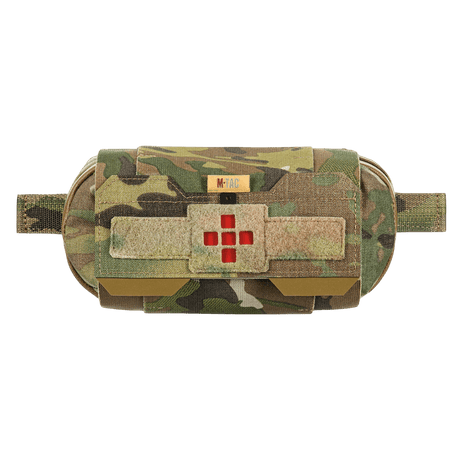 M-Tac Horizontal Medical Pouch Elite maastokuvioisena, vesitiivis YKK-vetoketju ja Cordura 500D -materiaali.