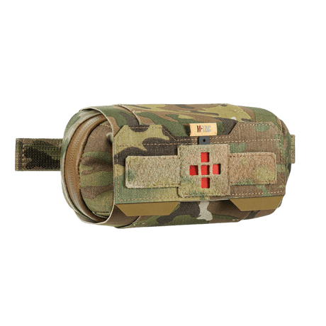 M‑Tac Horizontal Medical Pouch Elite maastokuvioisena, kestävä kenttäensiapupakkaus vesitiiviillä vetoketjulla ja sisäjärjestäjällä.
