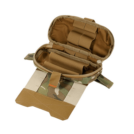 M‑Tac Horizontal Medical Pouch Elite ensiapupakkaus Cordurasta, YKK AquaGuard -vetoketju ja järjestäjä kenttäkäyttöön.