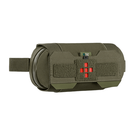 M‑Tac Horizontal Medical Pouch Elite kestävässä Cordura 500D:ssä, YKK AquaGuard -vetoketju ja sisäinen järjestäjä IFAK:lle, sivulta nähtynä.