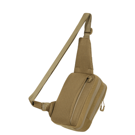M-Tac Sling Pistoltaske Elite Hex beige säädettävällä olkahihnalla, valmistettu kulutusta kestävästä Cordura 1000D:stä piilotetun aseen kuljetukseen.