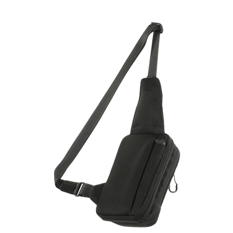 M-Tac Sling Pistoltaske Elite Hex mustana, valmistettu kulutusta kestävästä Cordura 1000D:stä ja Cordura Hexistä, säädettävällä olkahihnalla ja tilavilla lokeroilla.