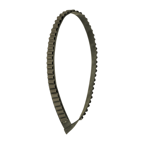 M-Tac Bandolier Elite, käytännöllinen ja ergonominen metsästäjän vyö 55 patruunalle, kaliberi 12/16, tuplahihnat ja elastinen kiinnitys, nähty sivulta.