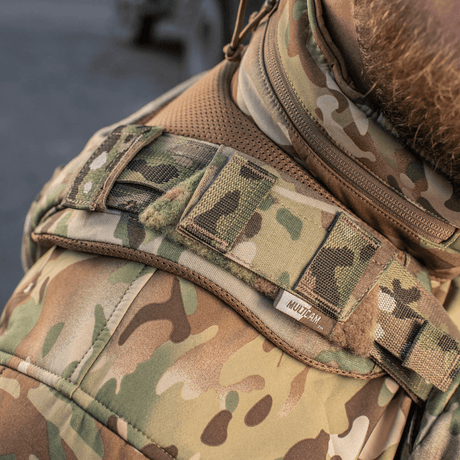 M-Tac Skulderpude til Plate Carrier Cuirass QRS i slidstærkt Cordura med 3D-mesh til ventilation og trykaflastning på militært udstyr.