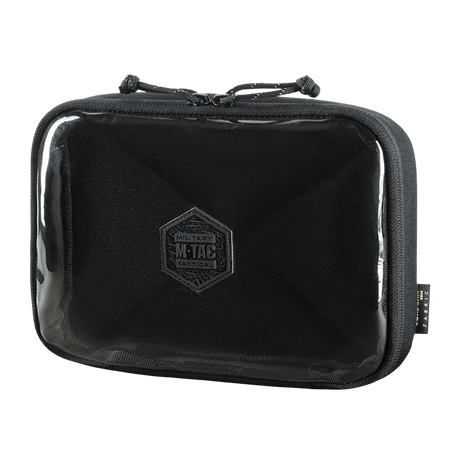 M-Tac Utility Organizer Slim Elite mustassa Cordura 500D:ssä läpinäkyvällä PVC-etuseinällä nopeaan esineiden tunnistukseen