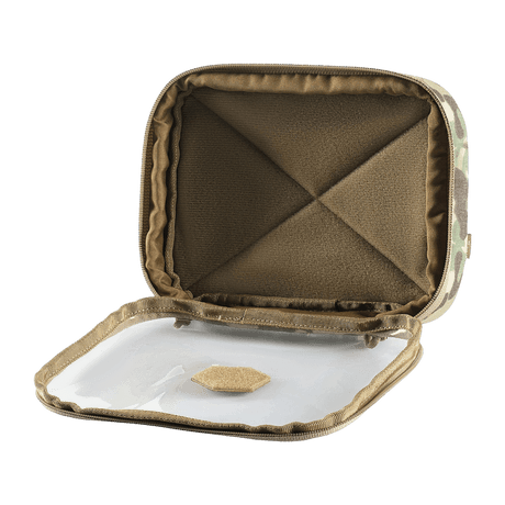 Avoinna oleva M-Tac Utility Organizer Slim Elite läpinäkyvällä PVC-etuosalla, ihanteellinen EDC-sarjan ja välttämysten turvalliseen säilytykseen, Cordura 500D.