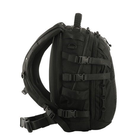 M-Tac Mission Pack Elite reppu, musta, ergonominen muotoilu, Cordura 1000D ja MOLLE LASER CUT-system.