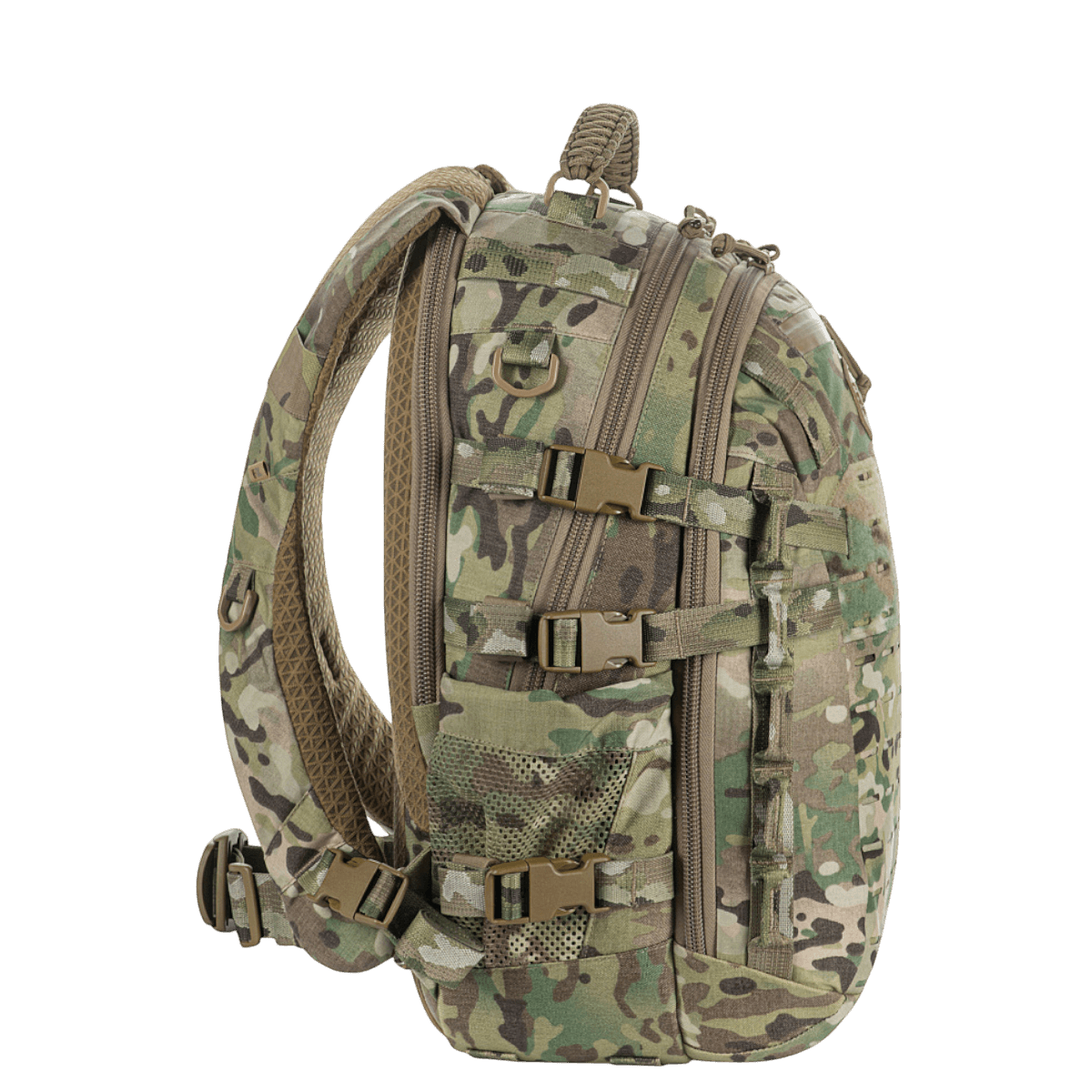 M-Tac Mission Pack Elite rygsæk med holdbart Cordura 1000D stof og MOLLE LASER CUT-system i camouflage design.