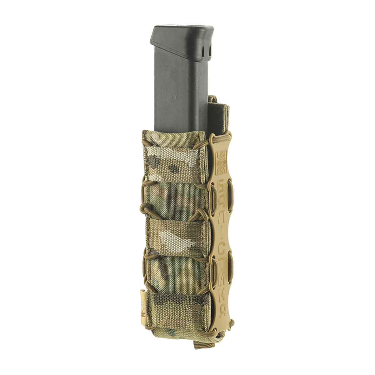 M-Tac PCC Magasinlomme Kolchan i camouflage med sort magasin, lavet af slidstærkt Cordura 1000D og stødresistente plastikindsatser.