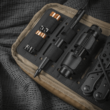 M-Tac Modul Insert Molle 11x19, Laser Cut käytössä varusteiden järjestelyyn repussa, laserleikattuja lokeroita EDC-varusteille.