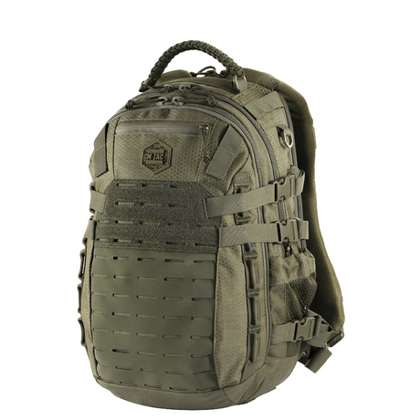 M-Tac Mission Rygsæk Elite Hex Cordura-materiaalista, ergonominen muotoilu ja MOLLE LASER CUT -järjestelmä ylimääräisten taskujen kiinnittämiseen.