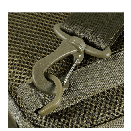Lähikuva M-Tac Cross Taske Slim Elite Hex -laukusta, kestävä YKK-solki ja Cordura Hex -kangas.