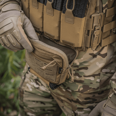 M-Tac Lomme til Tilbehør Lower Large Elite Plate Carrier, kulutusta kestävä Cordura 500D, NIJ-sertifiointi, toiminnallinen vetoketjutasku, galleria-asento 1.