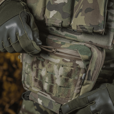 M-Tac Lomme til Tilbehør Lower Large Elite Plate Carrier, kulutusta kestävä Cordura 500D, NIJ-sertifiointi, galleria-asento 1, toiminnallinen kamuflattu pussukka.