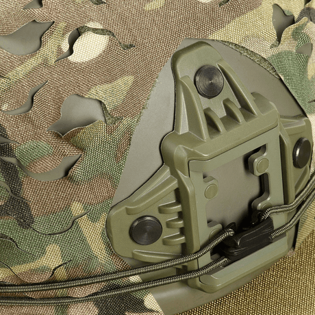 M‑Tac Vilha Hjelmcover FAST med Multicam mønster og laser cut design på Cordura 500D materiale for camouflage og beskyttelse.
