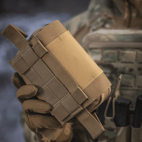 M-Tac Horisontal Medic Lomme Large Elite tukevassa materiaalissa, NIJ-sertifiointi, taktinen tan-väri, galleria-asento 1, toimiva IFAK-järjestin.