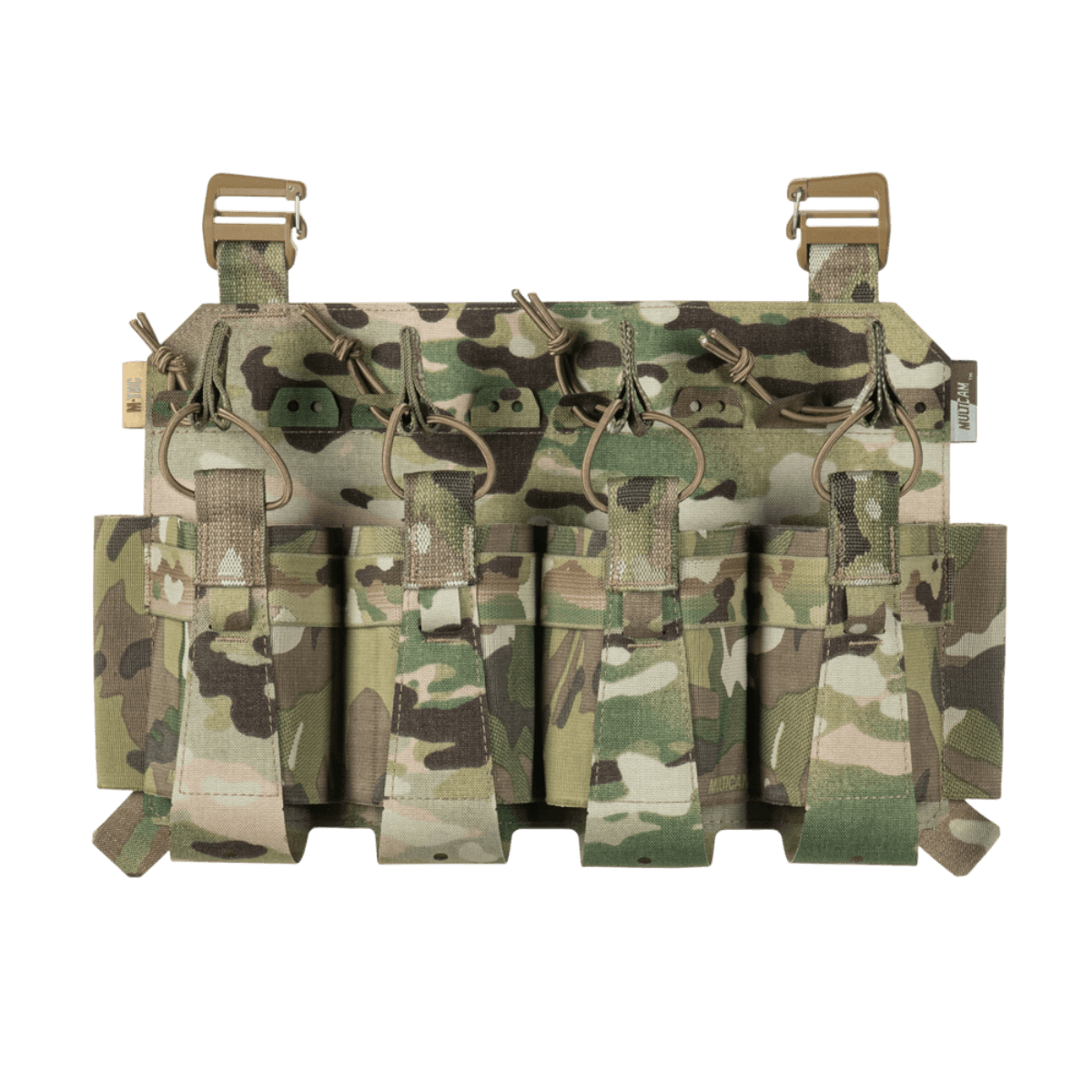 M-Tac Frontpanel til Plate Carrier Cuirass QRS til 4 Magasiner i camouflage, designet til sikker mag opbevaring og hurtig omladning.