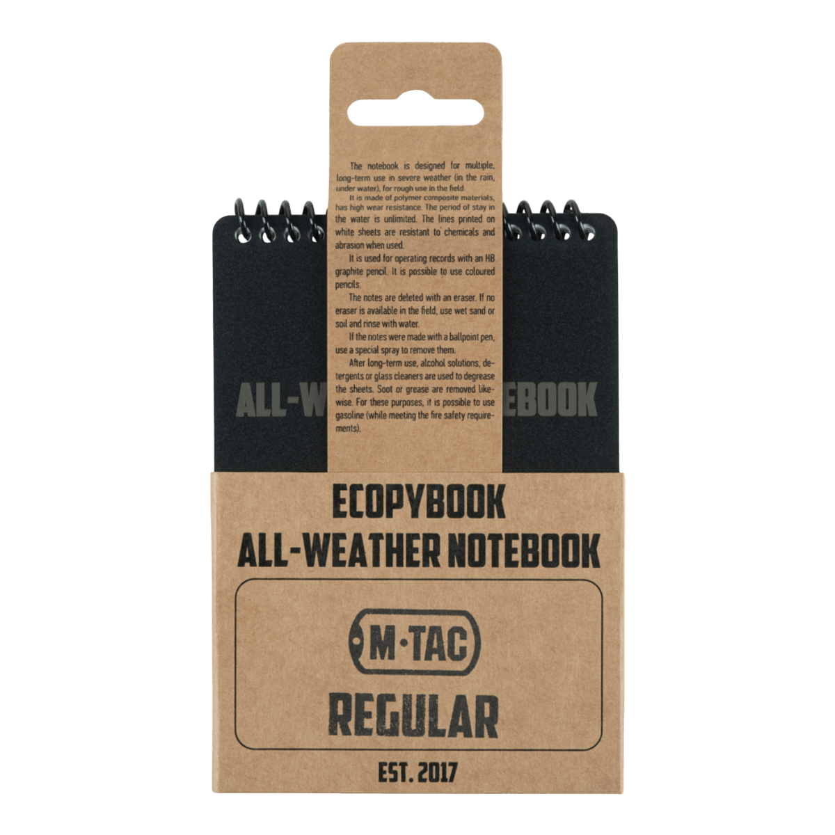 M-Tac Ecopybook Tactical – alt-vejr notesbog, vandtæt og holdbar, ideel til skriveopgaver i regn og sne, 14 ark med kvadreret linjering.