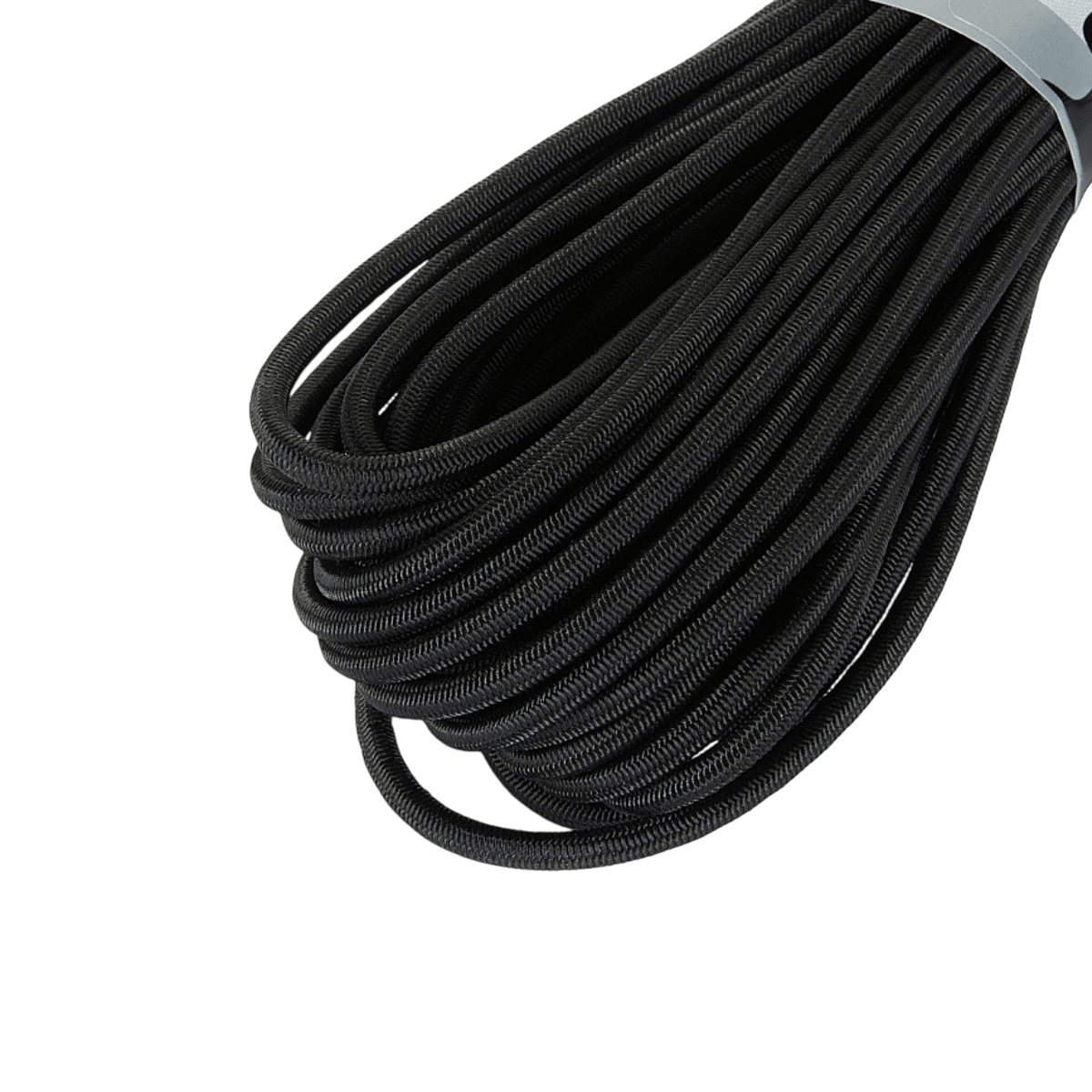 M-Tac Paracord Shock-Cord 15m, sort elastisk snor ideel til militært brug og friluftsliv, multifunktionel og robust design.