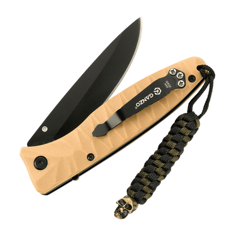 M-Tac Knife Lanyard Helix Skull punottu paracord-lanyard veitsellä ja pääkallo‑riipuksella.