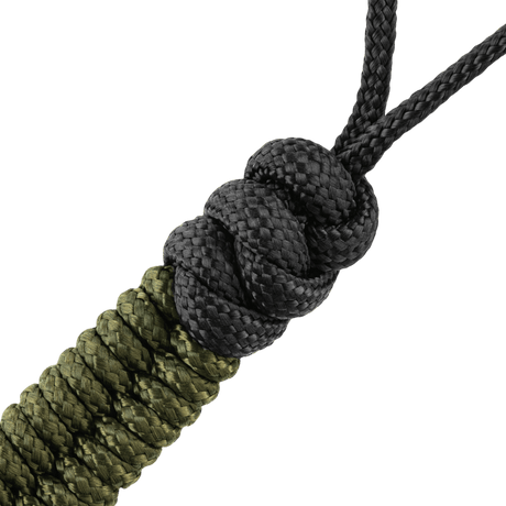 M-Tac Viper Cylindre Lanyard Stainless Steel vihreä‑musta, koristeltu skandinaavisella helmellä, valmistettu kierretystä paracordista.