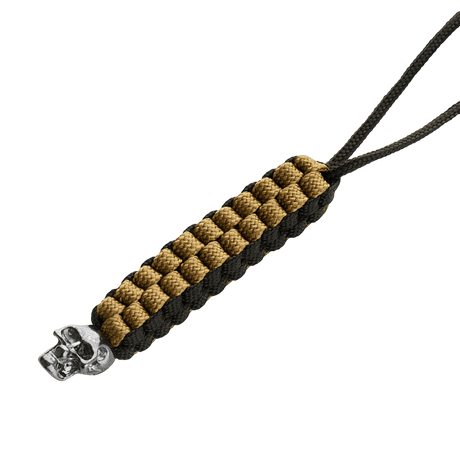 M-Tac Knife Lanyard Cuboid Skull punottu paracord koristetulla kallonhelmellä, musta‑ja tan‑värityksellä.