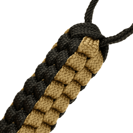 M-Tac Knife Lanyard Cuboid Skull, punottu paracord ja Cuboid Skull -helmi, musta-beige, käytännöllinen veitsille.