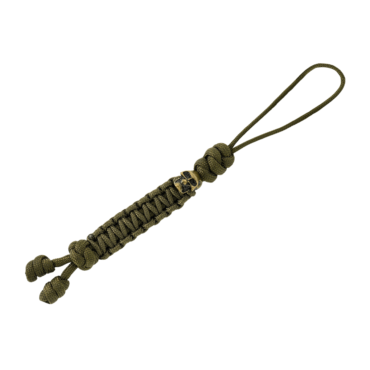 M-Tac Loopy Snake Skull Lanyard i flettet paracord 550, stilfuldt tilbehør til kniv eller lygte, fleksibel og holdbar, grøn farve.