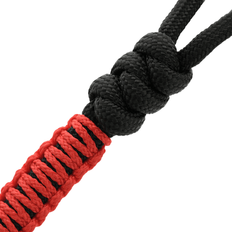 M-Tac Ninja Ver.2 Lanyard mustana ja punaruskeana punotulla paracordilla ja ninjateemalla, täydellinen veitselle ja varusteille.