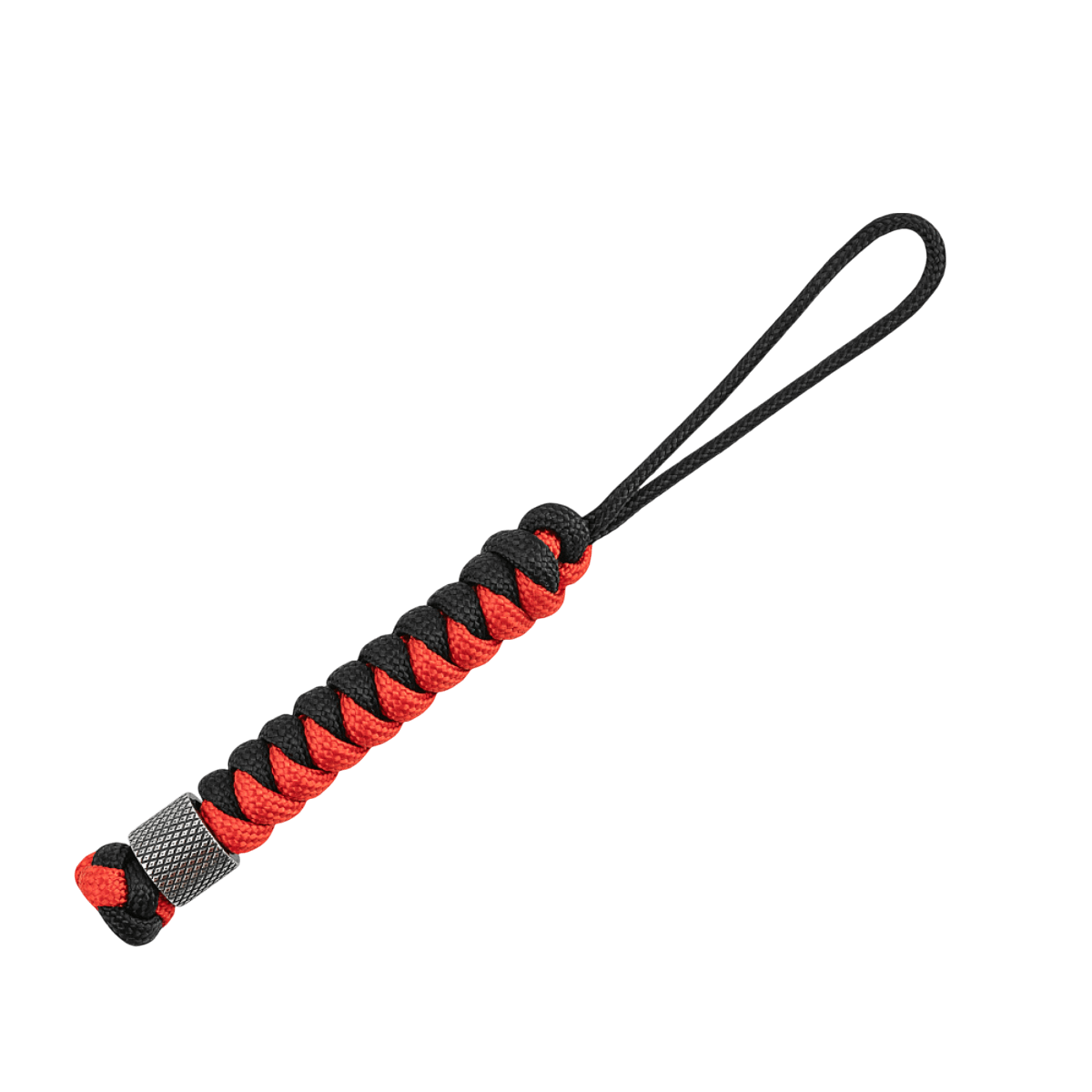 M-Tac Viper Cylindre Lanyard Stainless Steel med coiled paracord og skandinavisk perle, praktisk til knive, sort-rød design.