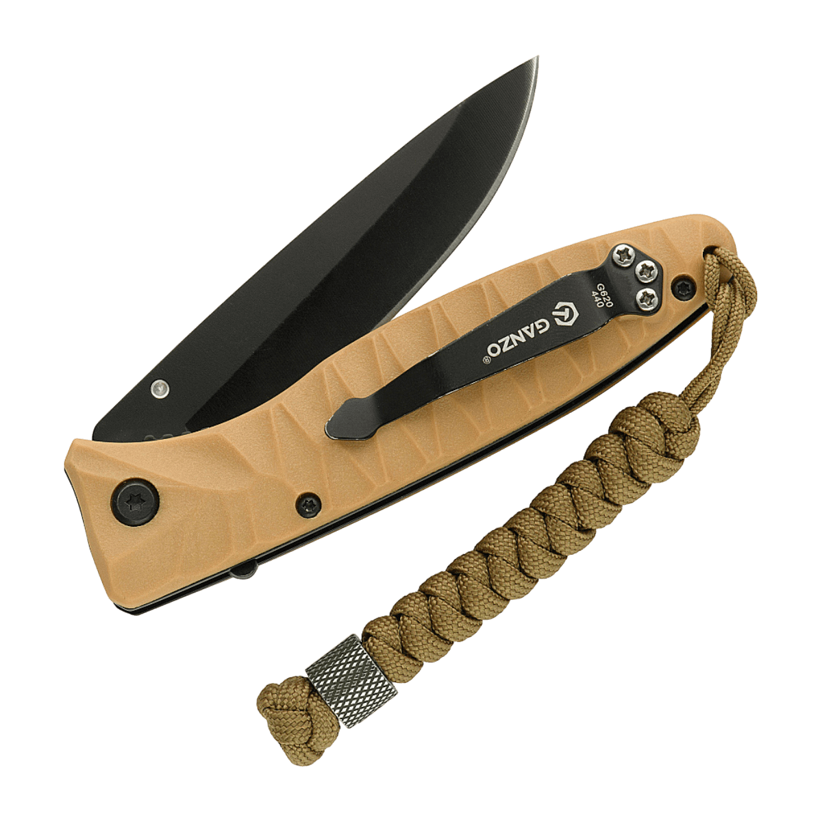 M-Tac Viper Lanyard Stainless Steel med flettet paracord og rustfrit stål perle, monteret på en kniv for hurtig adgang og stilfuldt look.