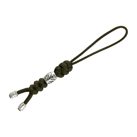 M-Tac Zeus Stainless Steel Lanyard, punottu paracord ja koristeellinen helmi, ihanteellinen veitselle ja varusteille nopeaan käyttöön.