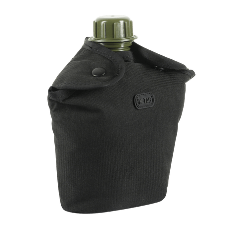 M-Tac Flaskeholder MOLLE taktisiin retkiin, musta polyesteri, PVC-pinnoite, 120 x 70 x 170 mm, tyhjennysreikä ja MOLLE-järjestelmä.