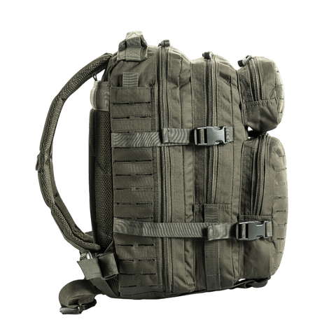 M-Tac Large Assault Pack Laser Cut -reppu, MOLLE-kiinnitys ja pehmustetut olkahihnat mukavaan kantoon