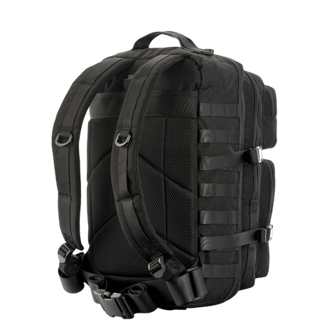 M-Tac Large Assault Pack -reppu, musta, MOLLE-järjestelmä ja pehmustetut olkahihnat