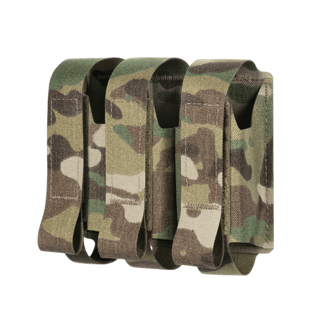 M-Tac kotelo 3 VOG-kranaatille maastokuvioitu ja MOLLE Laser Cut -järjestelmällä turvalliseen VOG-25 -kranaattien säilytykseen.