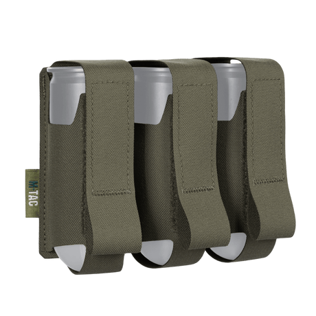 M-Tac pouch 3 VOG-kranaatille, MOLLE-järjestelmä turvalliseen VOG-25 kranaattien säilytykseen, kestävä Cordura Squadron -materiaali.
