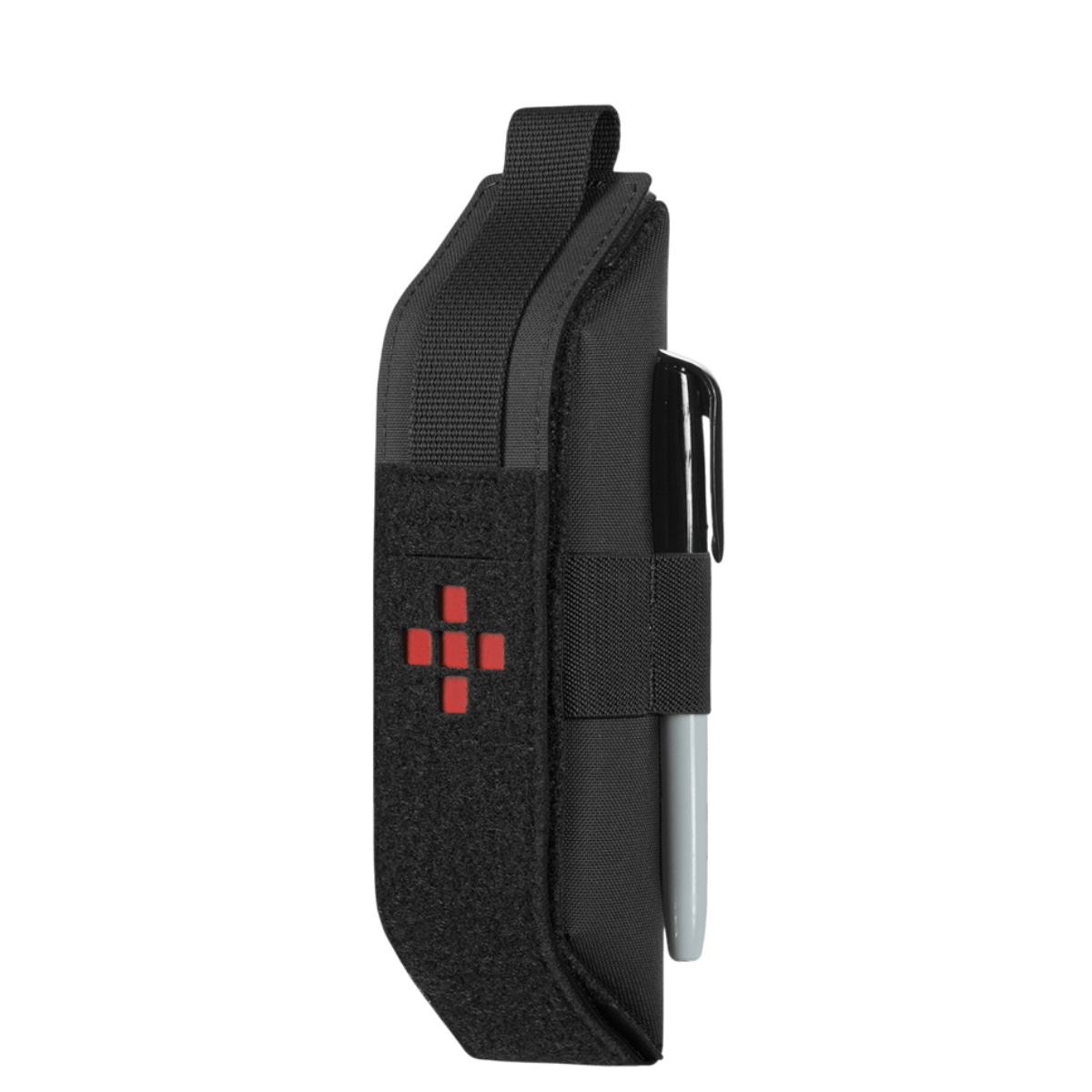 M-Tac Lomme til Tourniquet Closed i sort med velcro lukning og rødt krydsdesign, set fra siden