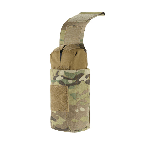 M-Tac Mediclomme Small Vertical Elite multicam-nylonista sisäisellä IFAK-organizerilla ja NIJ-sertifioinnilla, näytetty avoinna gallerian sijainti 1.